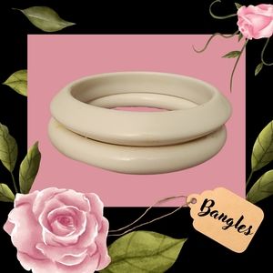 Two White Bangles - Retro Vintage Bracelets